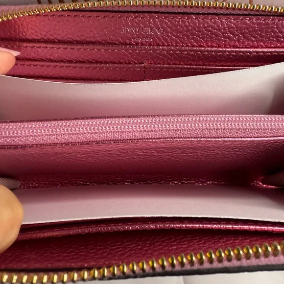 NIB Jimmy Choo Pink Metallic Bettina Leather Continental Wallet - Picture 4 of 9